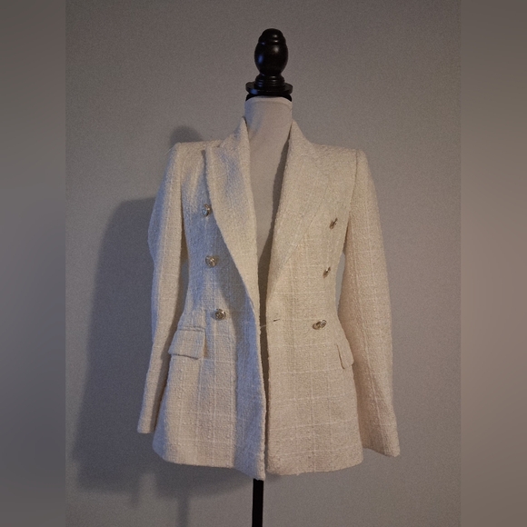 Tweed Cream Double-Breasted Women's Blazer Size XS - Picture 16 of 16